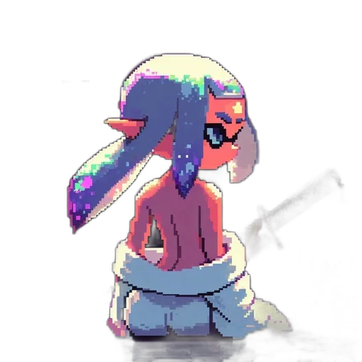 creature, jacket, staff, hat, watercolor, concept art, vaporwave, pixel art transparent PNG cut-out