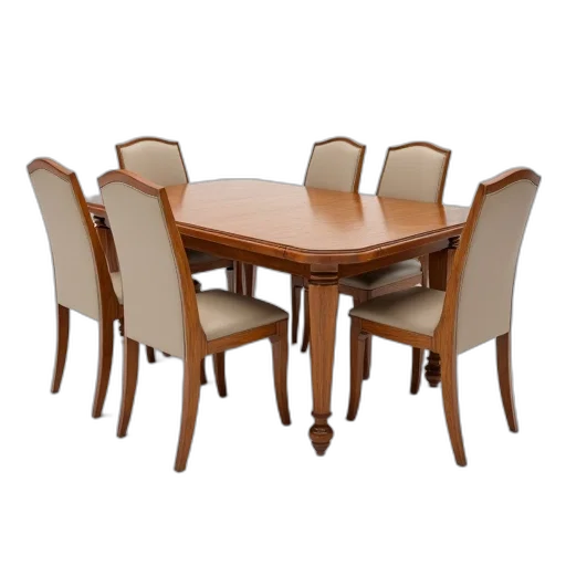 furniture, 3d render, wooden, dining, table, glossy, finish, six transparent PNG cut-out