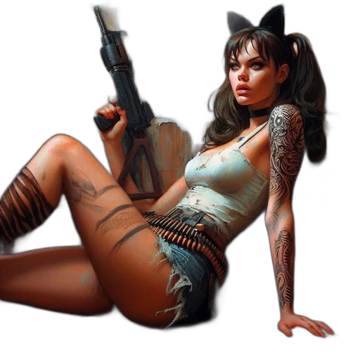 weapon, comic book art, concept art, cyberpunk, fantasy art, potential, dystopia, woman transparent PNG cut-out