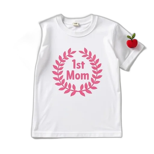 white, t-shirt, pink, circular, design, featuring, text, 1st transparent PNG cut-out