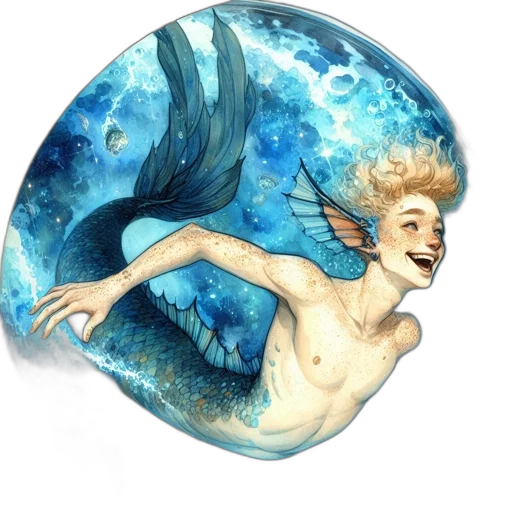 jewelry, creature, fantasy art, concept art, watercolor, comic book art, underwater, blue transparent PNG cut-out