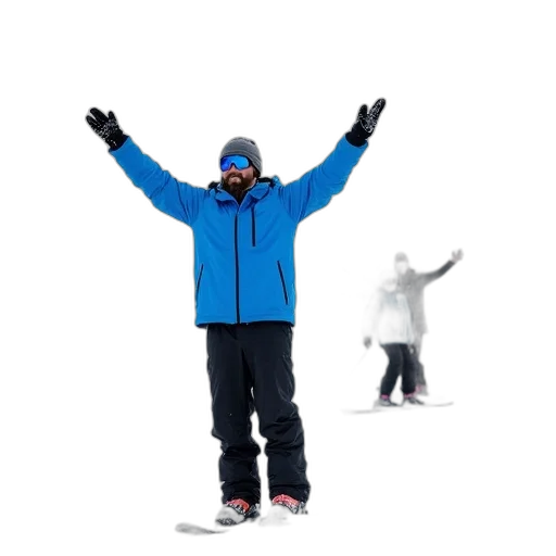 jacket, staff, 3d render, concept art, snow, man, blue, black transparent PNG cut-out