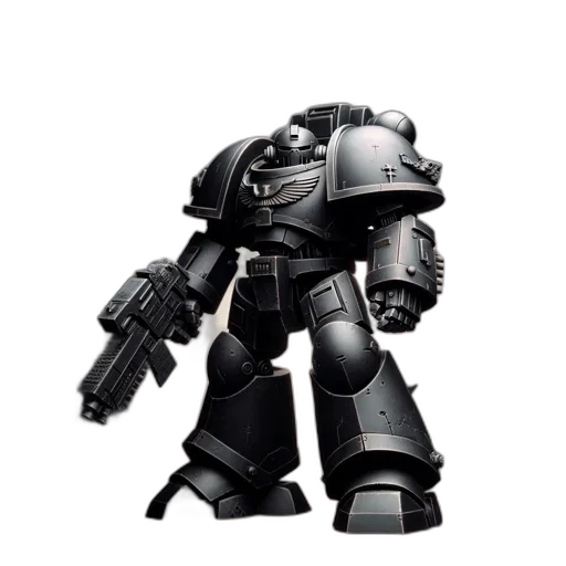 robot, weapon, concept art, 3d render, large, armored, black, stands transparent PNG cut-out