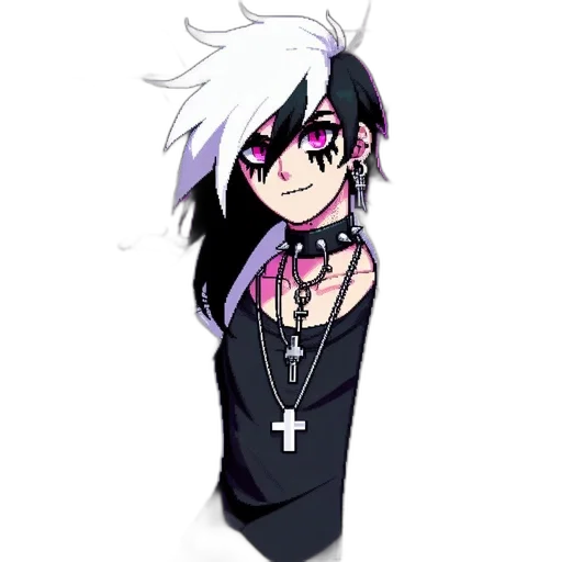 jewelry, staff, cartoon, pixel art, anime, concept art, dark, monochrome transparent PNG cut-out