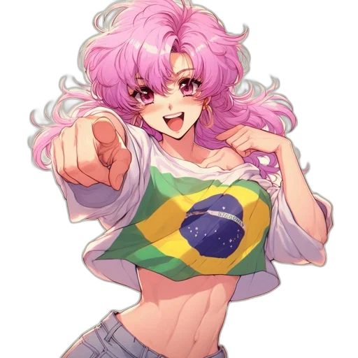 jacket, hair, weapon, anime, vaporwave, pixel art, cartoon, animated transparent PNG cut-out