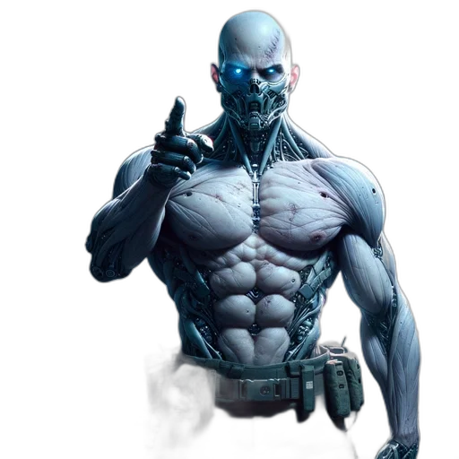robot, creature, concept art, comic book art, cyberpunk, fantasy art, blue, muscular transparent PNG cut-out