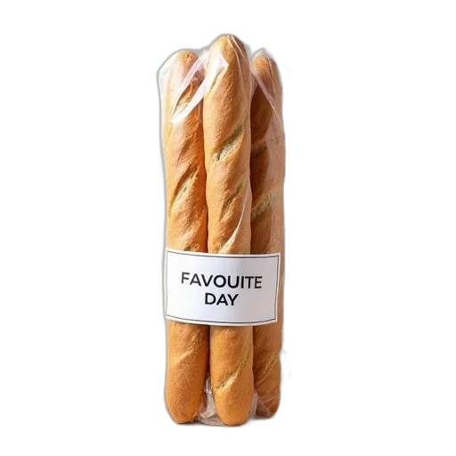food, stack, baguettes, wrapped, plastic, labeled, favorite, day transparent PNG cut-out