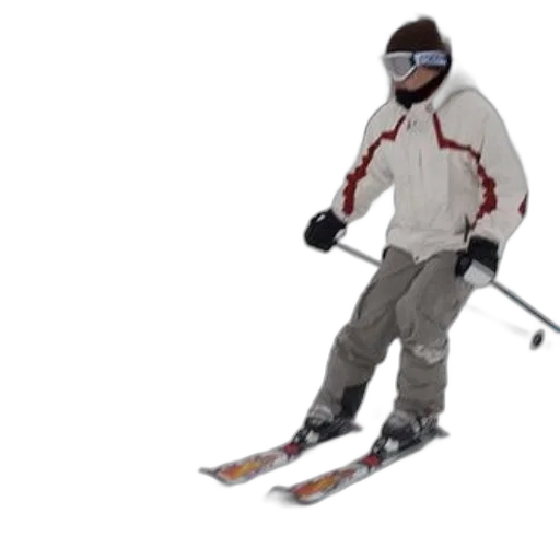 staff, skier, white, jacket, gray, pants, glides, down transparent PNG cut-out