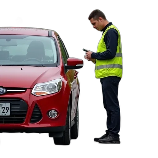 car, traffic, officer, yellow, vest, writing, ticket, driver transparent PNG cut-out