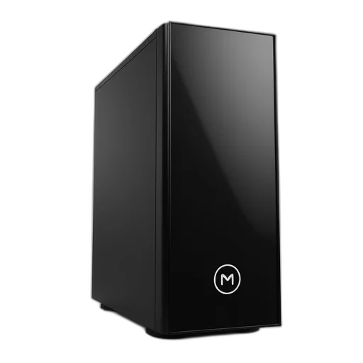 3d render, sleek, modern, black, computer, tower, circular, logo transparent PNG cut-out