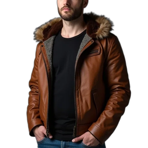 jacket, 3d render, photorealistic, concept art, earth tones, man, wearing, brown transparent PNG cut-out