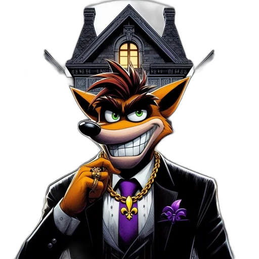 staff, mask, animal, jacket, concept art, cartoon, 3d render, fantasy art transparent PNG cut-out