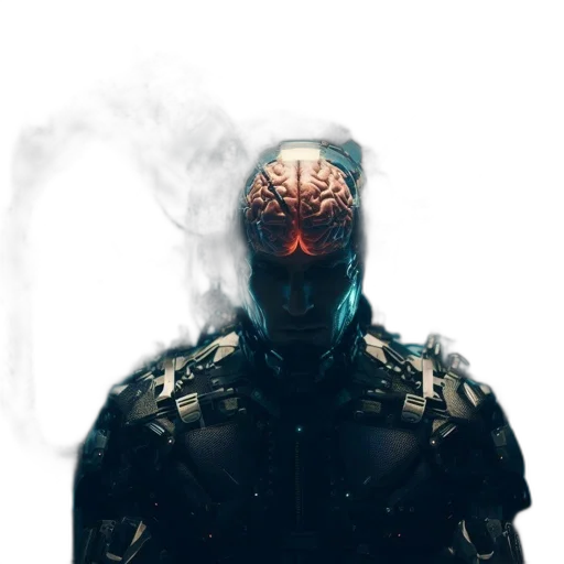 mask, robot, face, jacket, cyberpunk, concept art, 3d render, comic book art transparent PNG cut-out