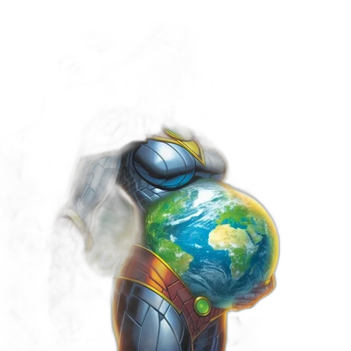 bottle, robot, mask, staff, concept art, fantasy art, watercolor, comic book art transparent PNG cut-out