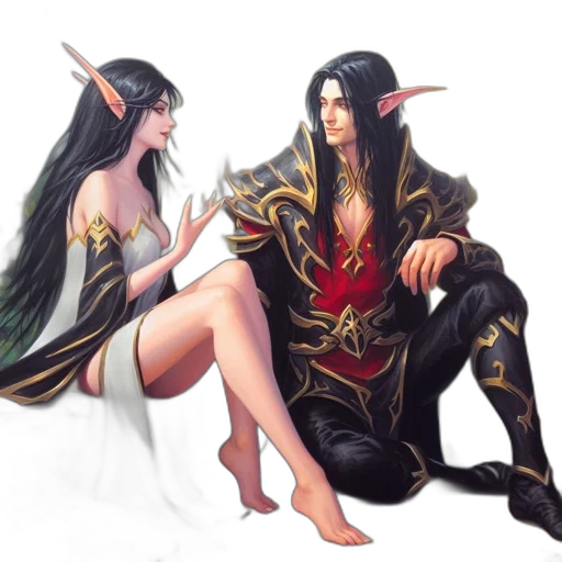 fantasy art, concept art, pixel art, comic book art, two, elves, one, male transparent PNG cut-out