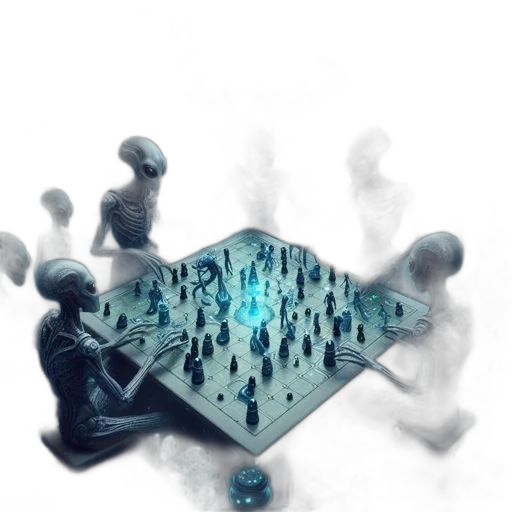 robot, concept art, 3d render, fantasy art, alien, figures, play, chess transparent PNG cut-out