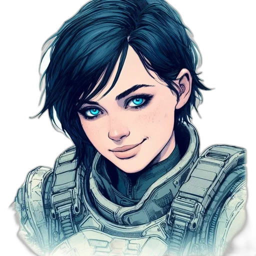 face, weapon, robot, concept art, cartoon, comic book art, pixel art, blue transparent PNG cut-out