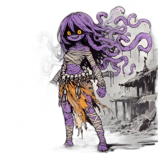 mask, staff, creature, concept art, fantasy art, comic book art, watercolor, dark transparent PNG cut-out
