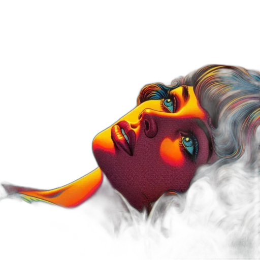 face, hair, photorealistic, fantasy art, comic book art, concept art, fire, neon lights transparent PNG cut-out