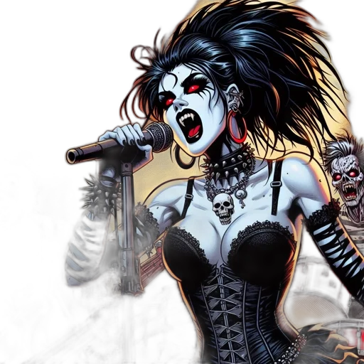 comic book art, concept art, gothic-themed, rock, concert, features, woman, singing transparent PNG cut-out