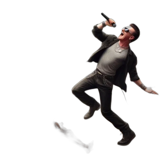 3d render, concept art, desolate, desert, singer, modern, clothes, performs transparent PNG cut-out