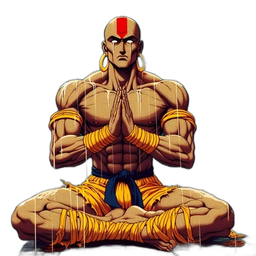 comic book art, concept art, pixel art, muscular, man, traditional, attire, rain transparent PNG cut-out