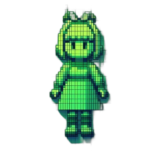 dress, robot, creature, staff, pixel art, 3d render, concept art, vaporwave transparent PNG cut-out