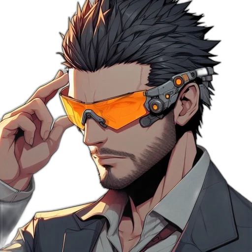 staff, cyberpunk, anime, concept art, pixel art, animated, male, character transparent PNG cut-out