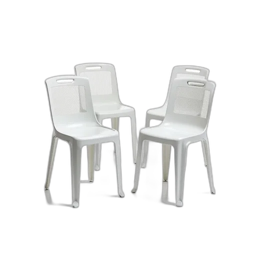 furniture, 3d render, set, four, white, plastic, chairs, mesh transparent PNG cut-out