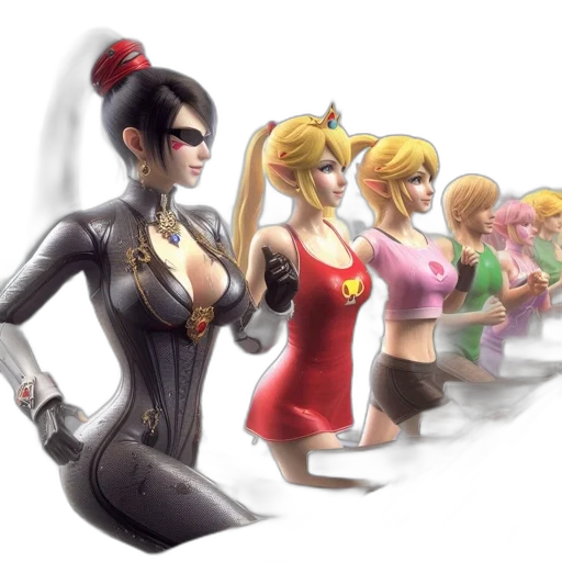 concept art, comic book art, fantasy art, cartoon, animated, group, females, exercises transparent PNG cut-out