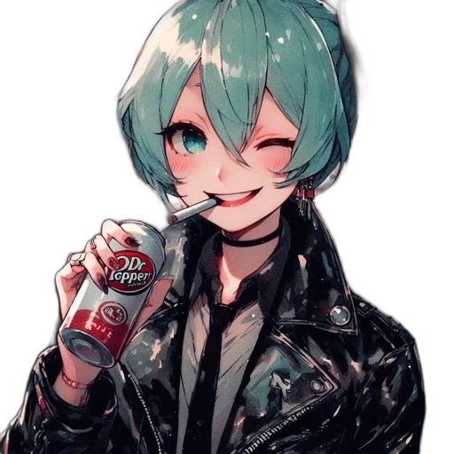 jacket, bottle, robot, creature, vaporwave, anime, pixel art, cyberpunk transparent PNG cut-out