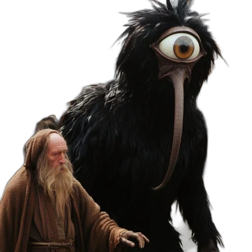 creature, animal, staff, concept art, fantasy art, elderly, man, long transparent PNG cut-out