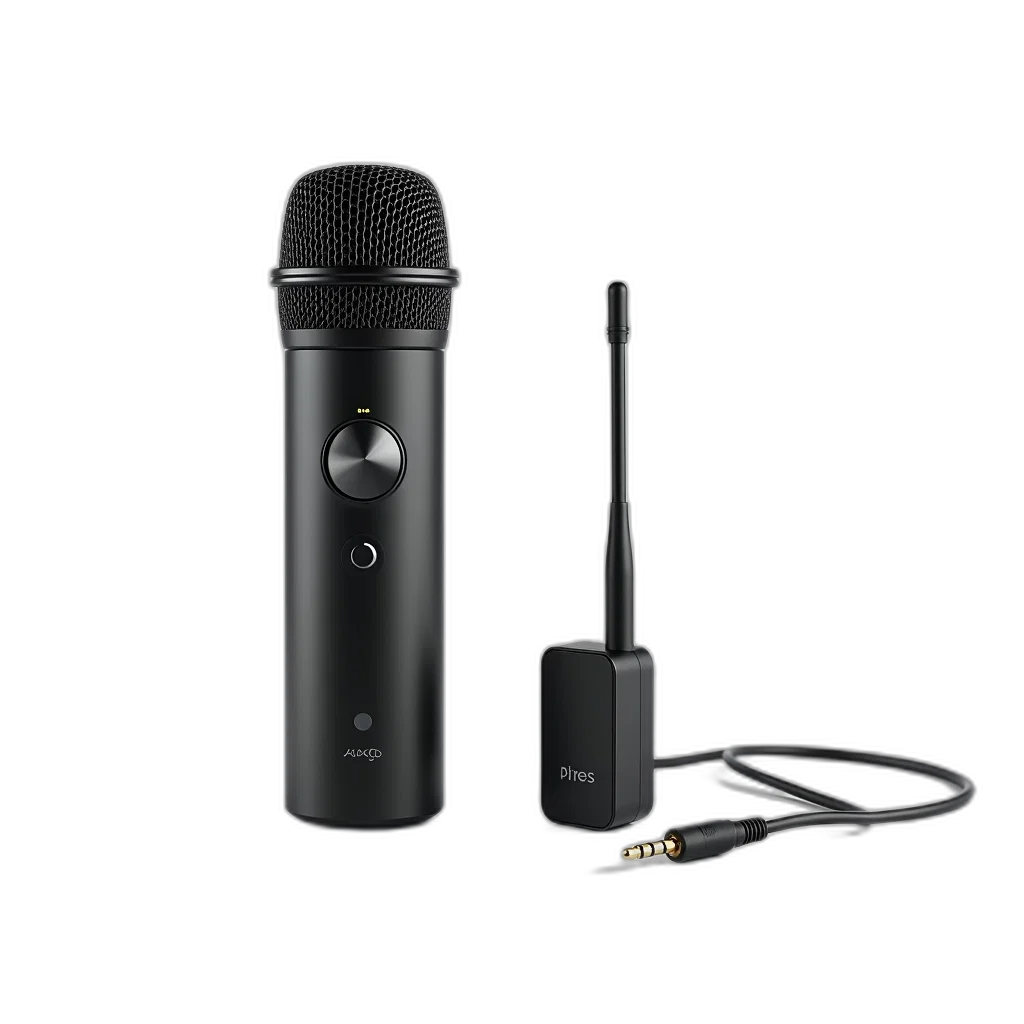 staff, black, wireless, microphone, detachable, cable, clip, displayed transparent PNG cut-out