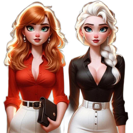 concept art, comic book art, cartoon, fantasy art, two, female, characters, one transparent PNG cut-out