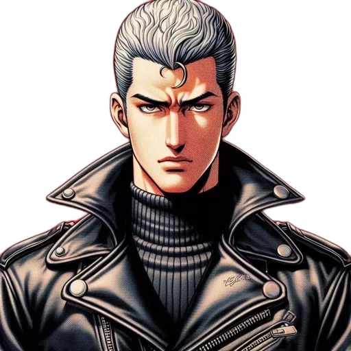 jacket, face, comic book art, concept art, pixel art, anime, dark, male transparent PNG cut-out