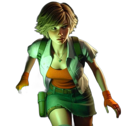 jacket, concept art, comic book art, cyberpunk, 3d render, green, animated, woman transparent PNG cut-out