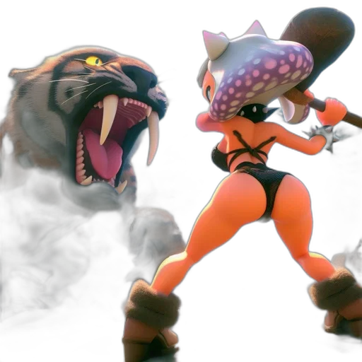 concept art, 3d render, fantasy art, fire, fierce, tiger, attacks, animated transparent PNG cut-out