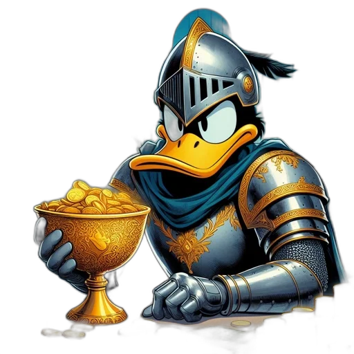 crown, sword, concept art, fantasy art, pixel art, comic book art, duck, medieval transparent PNG cut-out