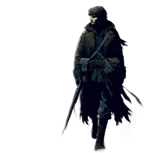 sword, jacket, weapon, staff, concept art, fantasy art, pixel art, comic book art transparent PNG cut-out