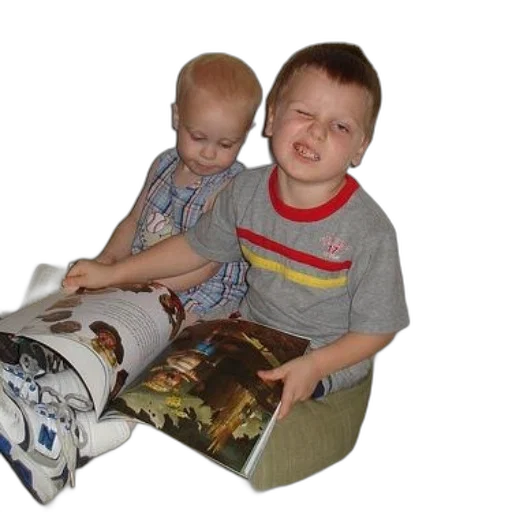 furniture, two, boys, sit, bean, bag, chair, reading transparent PNG cut-out