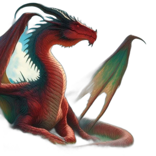 dragon, creature, animal, fantasy art, concept art, 3d render, photorealistic, red transparent PNG cut-out