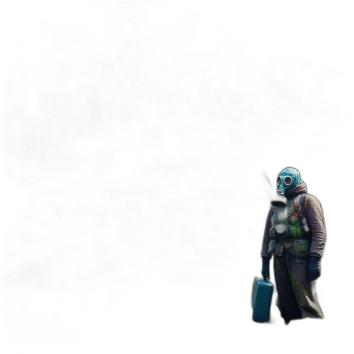 robot, mask, staff, creature, concept art, 3d render, pixel art, cyberpunk transparent PNG cut-out