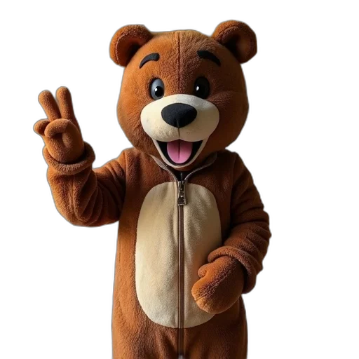 animal, staff, jacket, 3d render, person, wearing, brown, bear transparent PNG cut-out