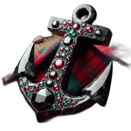 crown, jewelry, sword, weapon, anchor, gemstones, set, red transparent PNG cut-out