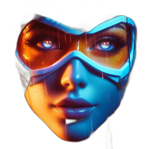 mask, face, robot, cyberpunk, concept art, 3d render, comic book art, outer space transparent PNG cut-out