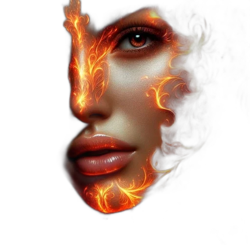 mask, face, photorealistic, fantasy art, comic book art, concept art, fire, woman transparent PNG cut-out