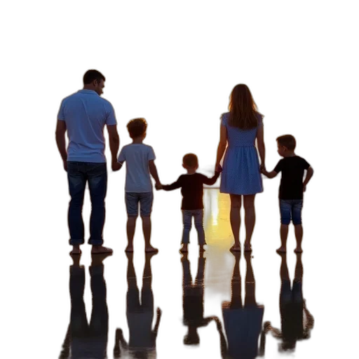 3d render, photorealistic, concept art, first, image, depicts, family, five transparent PNG cut-out