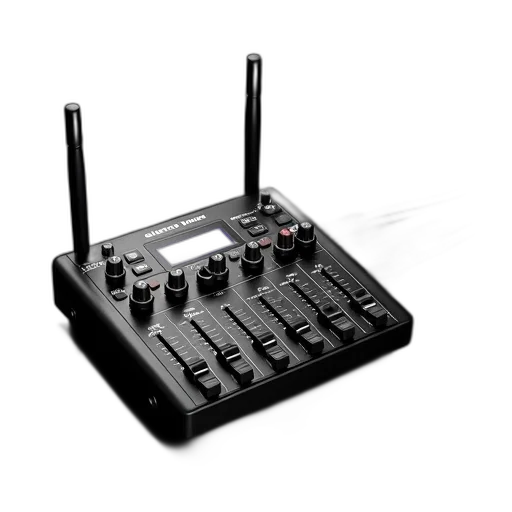 3d render, black, portable, audio, mixer, two, antennas, digital transparent PNG cut-out