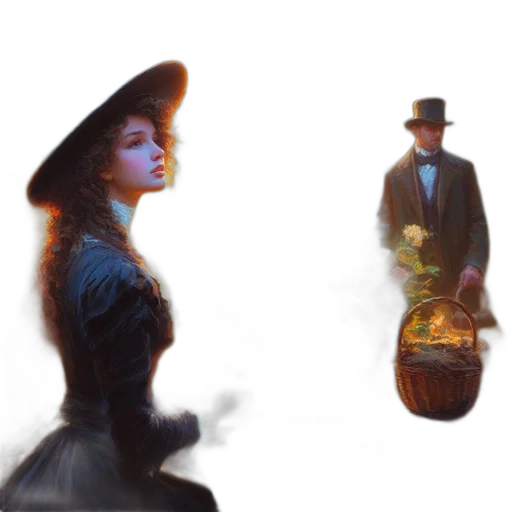 hat, concept art, oil painting, photorealistic, fantasy art, fire, fog, night transparent PNG cut-out