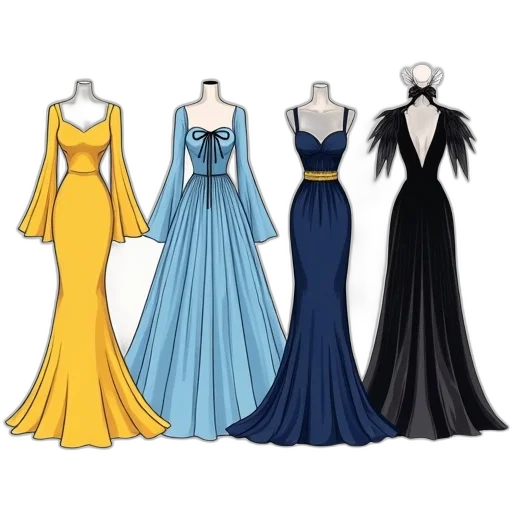 dress, concept art, colorful, monochrome, blue, dark, line, fashion transparent PNG cut-out